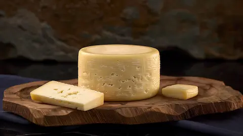 Butterkase on a wooden plate with a rustic background