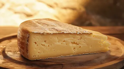 Fontina on a wooden plate with a rustic background