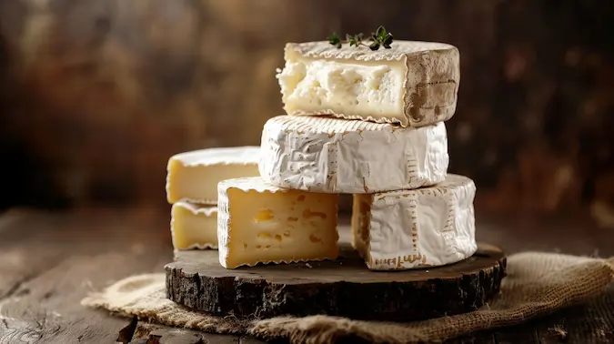 Semi-Soft Cheese on a wooden board with a rustic background